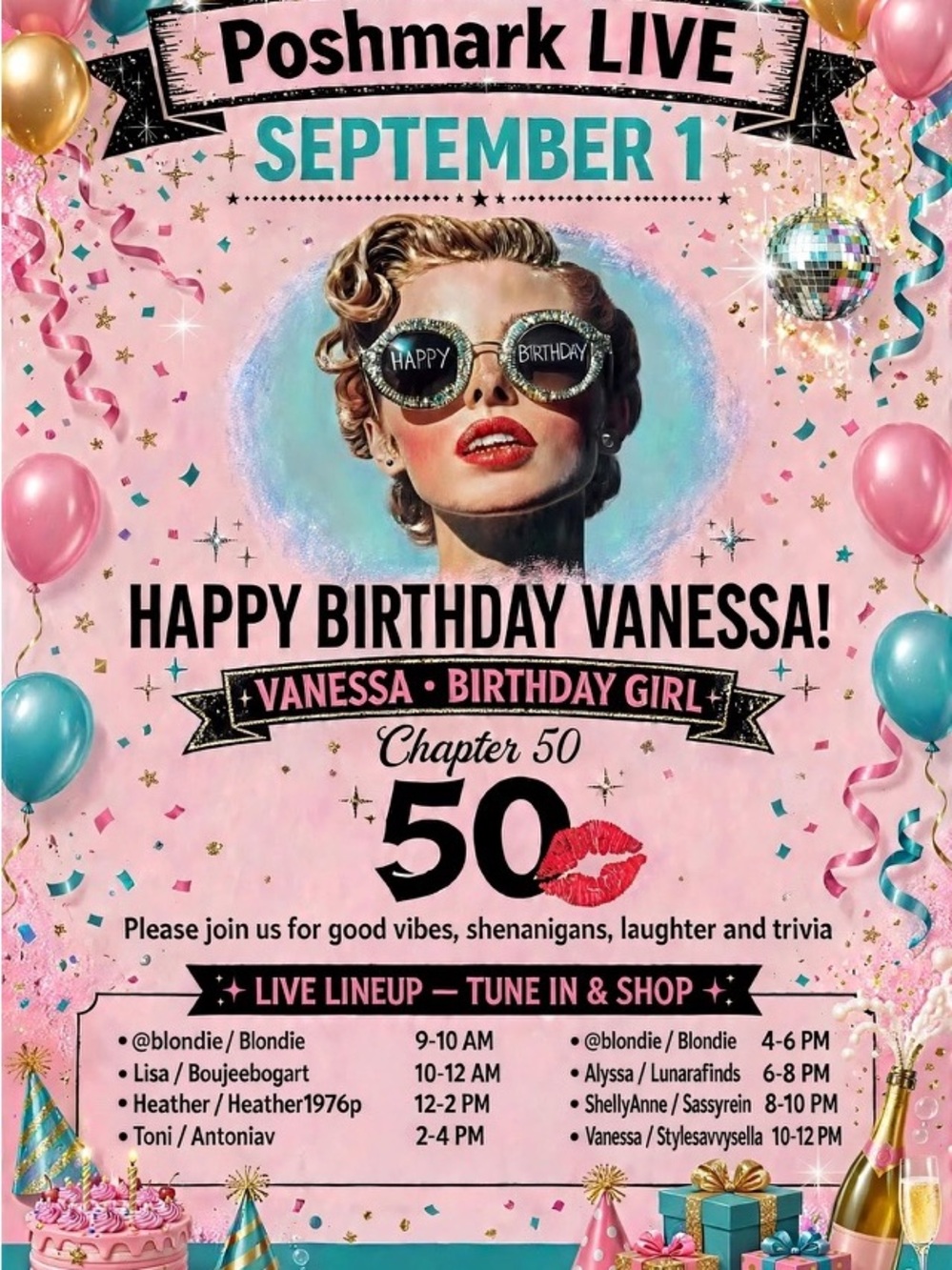 Happy Birthday Vanessa Pink Party Poster - Custom Event Decoration